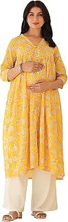Janasya Women's Pure Cotton Relaxed Fit A Line Floral Printed A-Line Maternity Kurta Price In India
