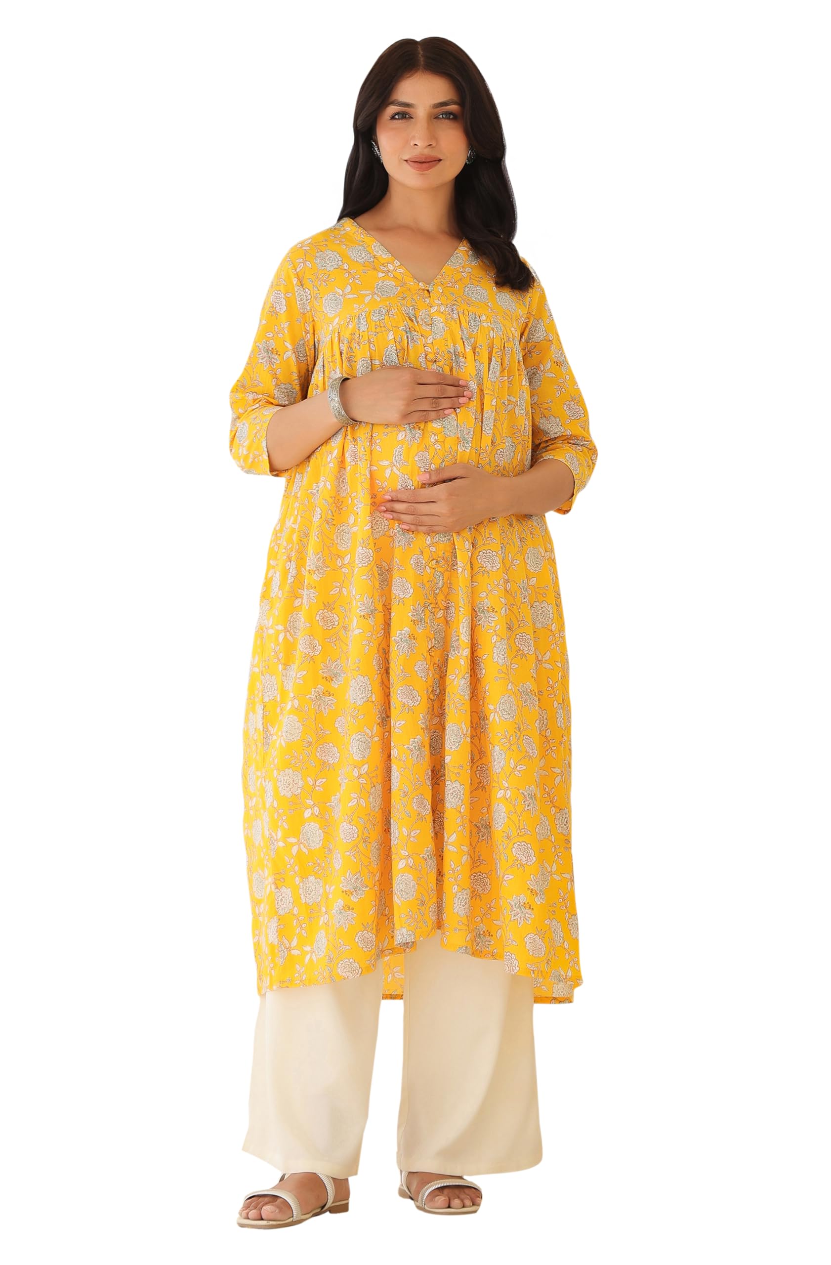 Women's Pure Cotton Relaxed Fit A Line Floral Printed A-Line Maternity Kurta-image-28