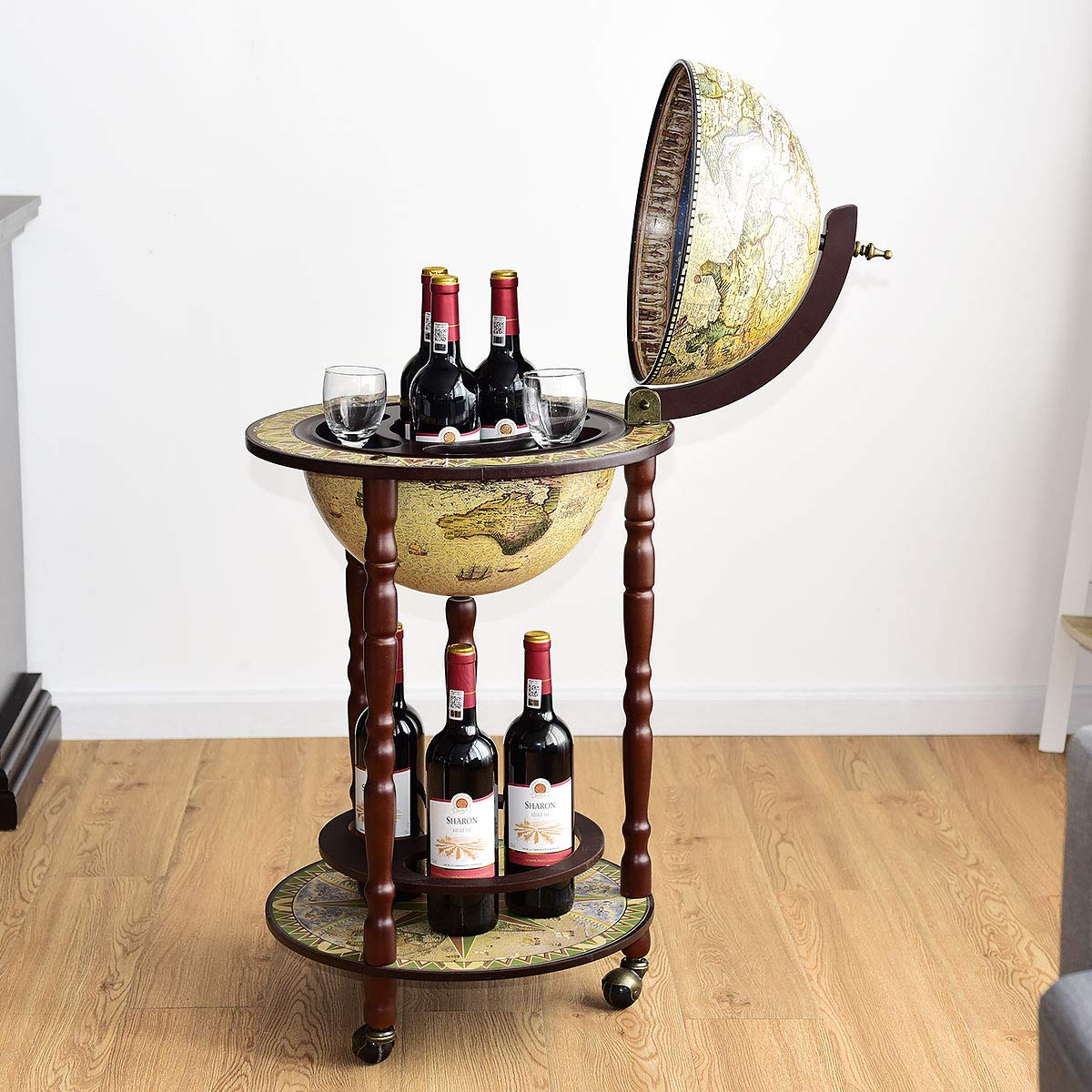 CASART 330MM Globe Drinks with Casters, Movable Whisky Wine