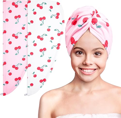 Vista 139 de Basumee Toalla de microfibra para el cabello para niños, paquete de 2 toallas de pelo de secado rápido con turbantes para cabello húmedo, toalla