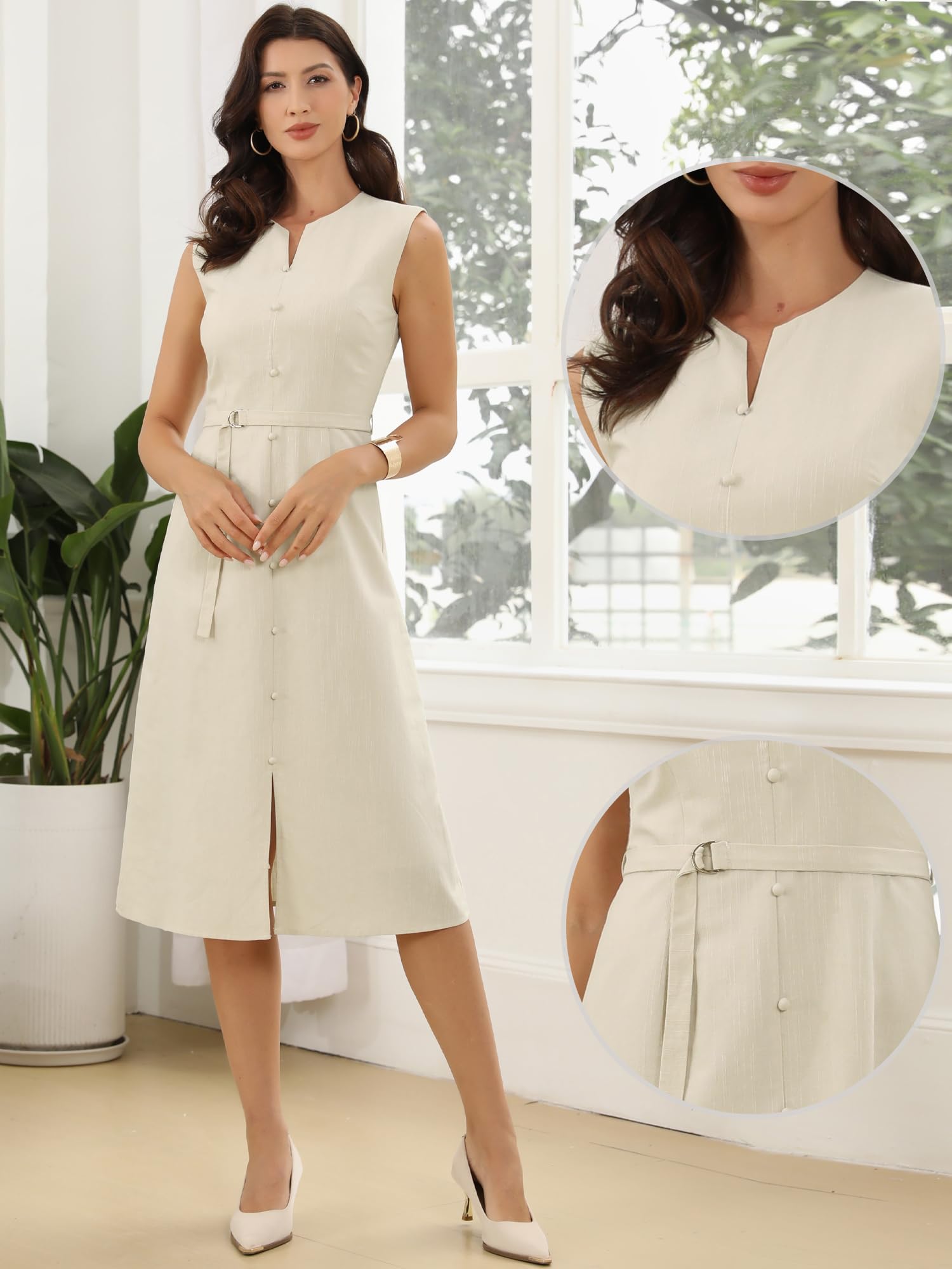 Allegra K Robes en Lin Femmes sans Manches Col Rond