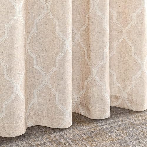Miniatura 5 de Jinchan - Cortinas con estampado marroquí, mezcla de lino texturizada, con ojales, juego de 2 paños para habitación, Beige