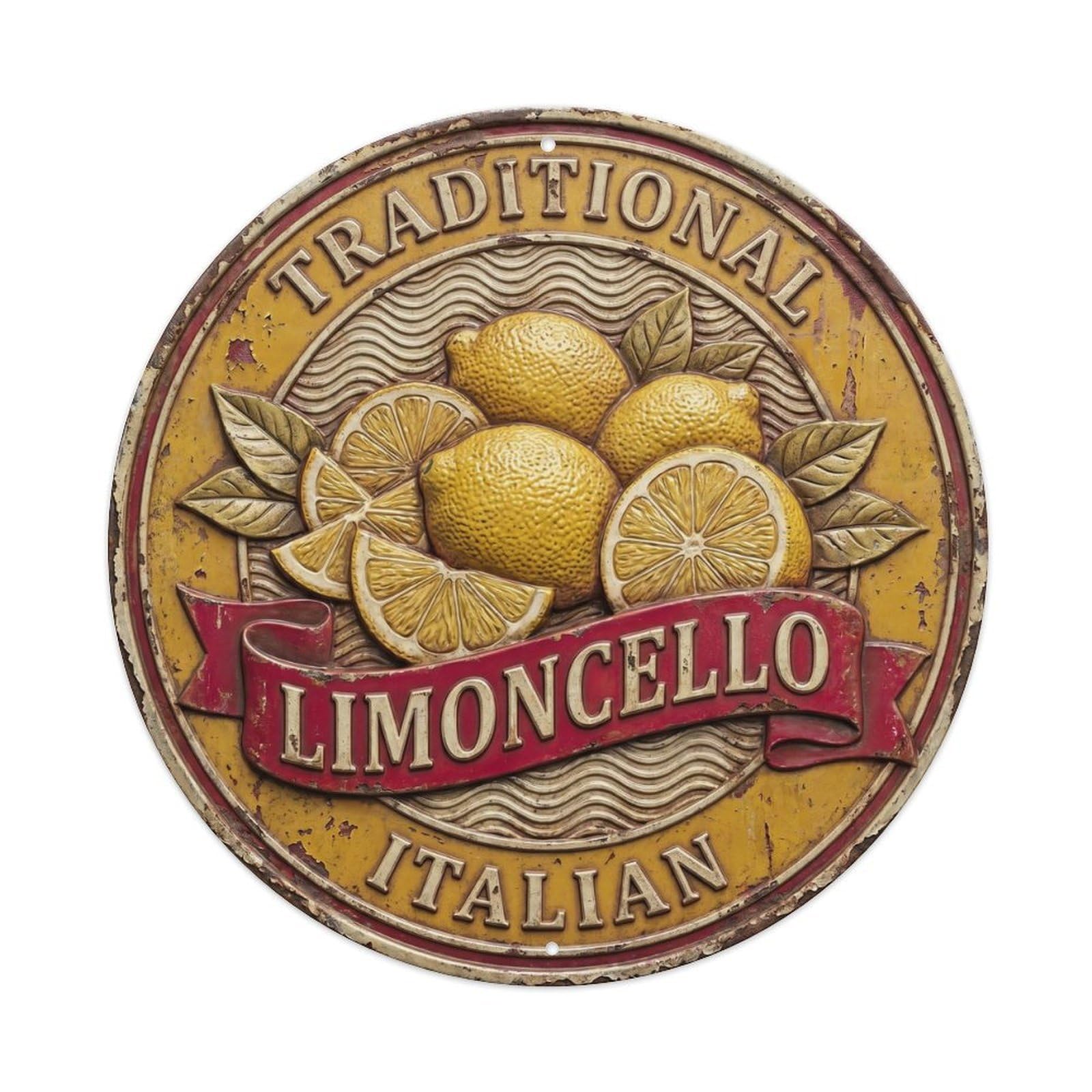 Fqcyn Style Traditional Italian Limoncello Metal Tin Sign Plaque Wall Decor For Cafe, Club Bar, Office, Home Garden Round Metal Poster 8X8inch