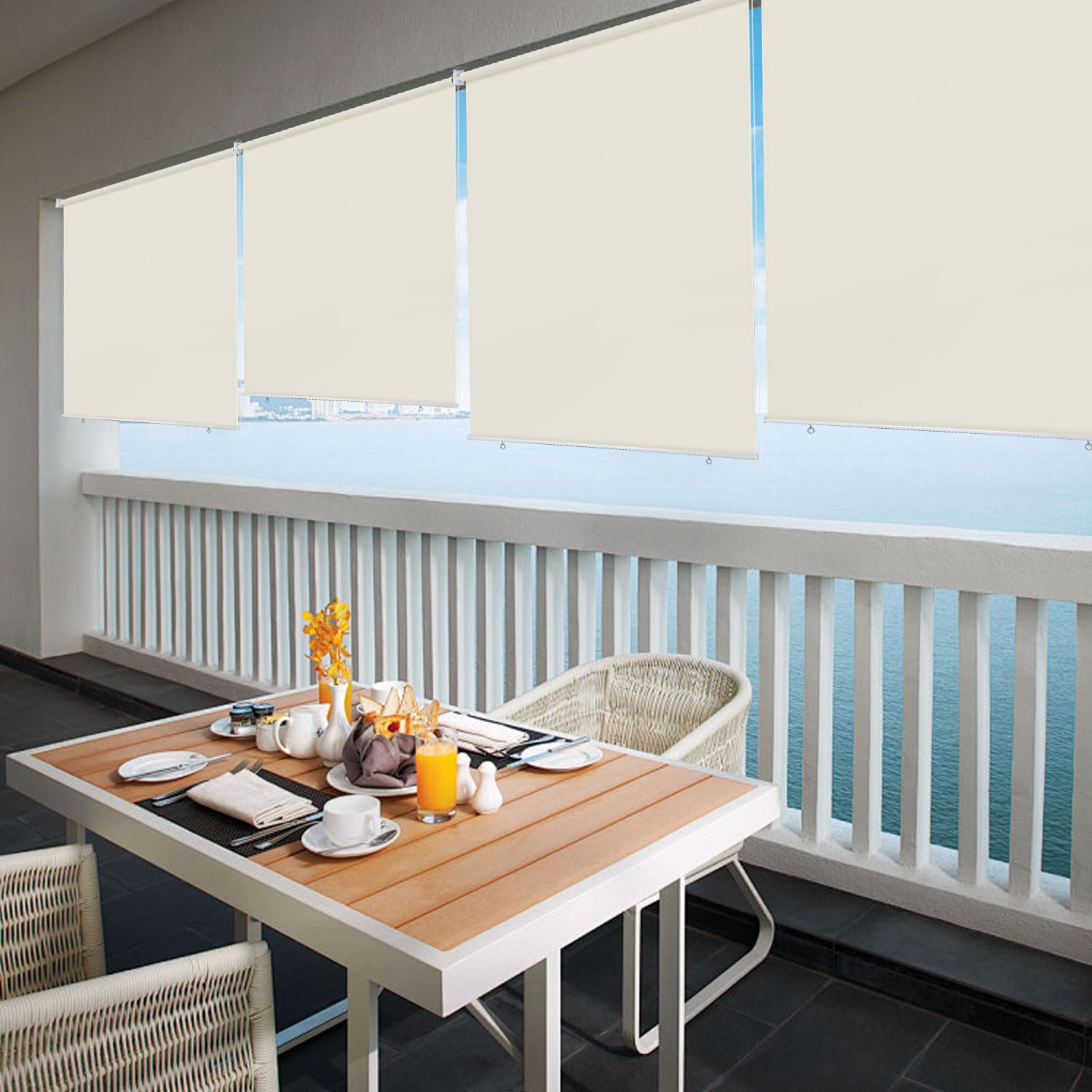 Riossad Estor exterior enrollable vertical de 180 x 240 cm, protección solar para balcón, toldo vertical, exterior, protección UV, resistente al agua, toldo para balcón, jardín, terraza (beige)