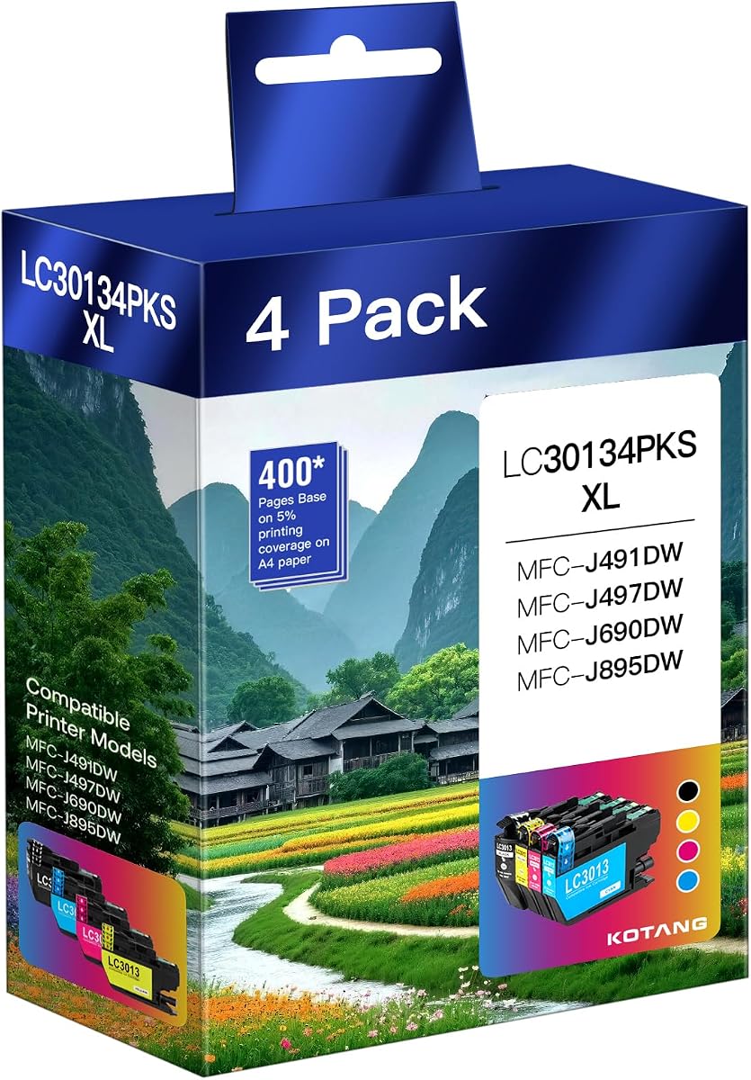 LC3013 LC3011 Ink Cartridges Compatible for Brother LC3013XL LC3011 High Yield Work with Brother MFC-J497DW MFC-J491DW MFC-J895DW MFC-J690DW Printer (BK/CMY 4 Pack)