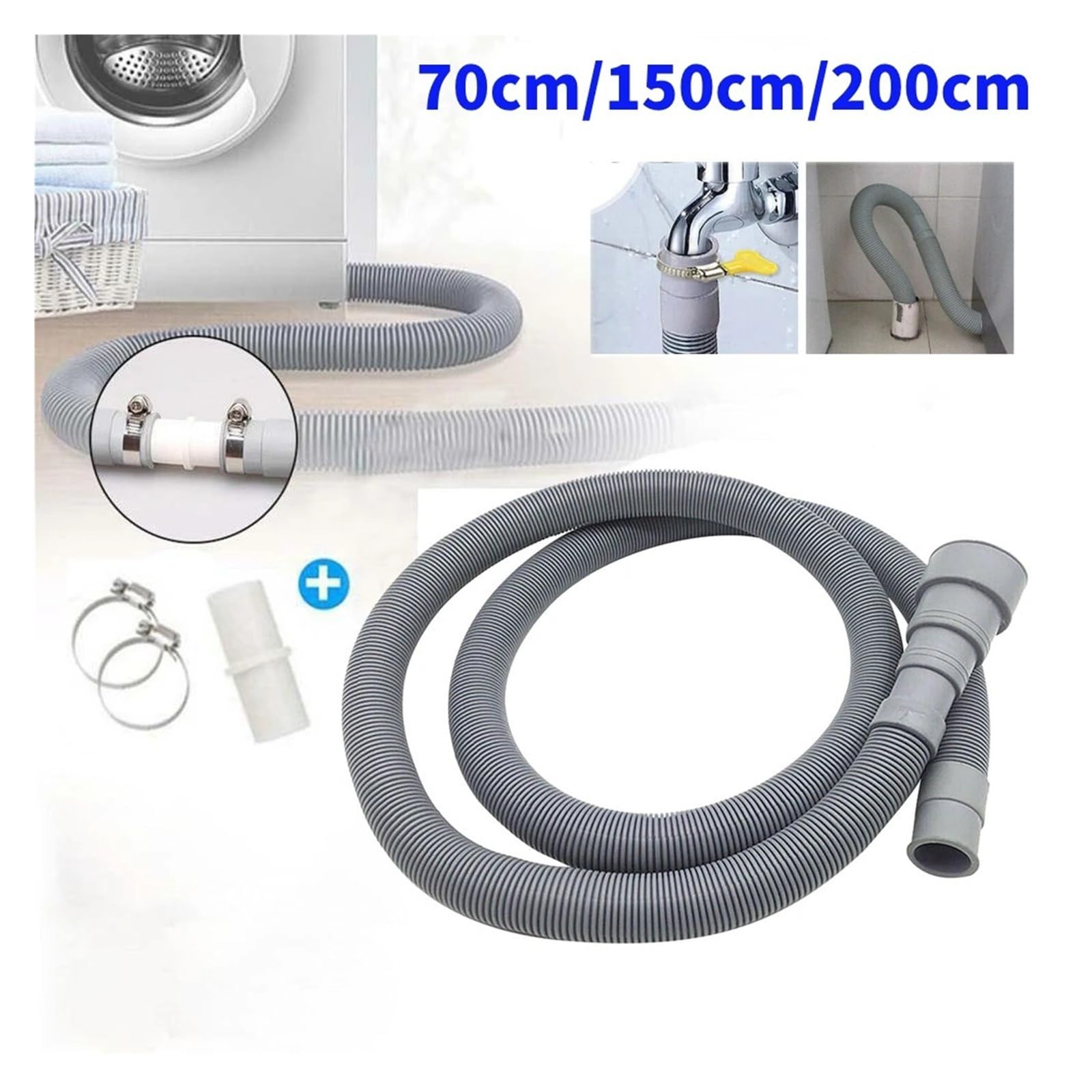 Desagüe For Lavavajillas De Lavadora De 70/150/200 Cm, Tubo De Extensión Con Juego De Abrazaderas De Conexión De Manguera Conectora(150cm)