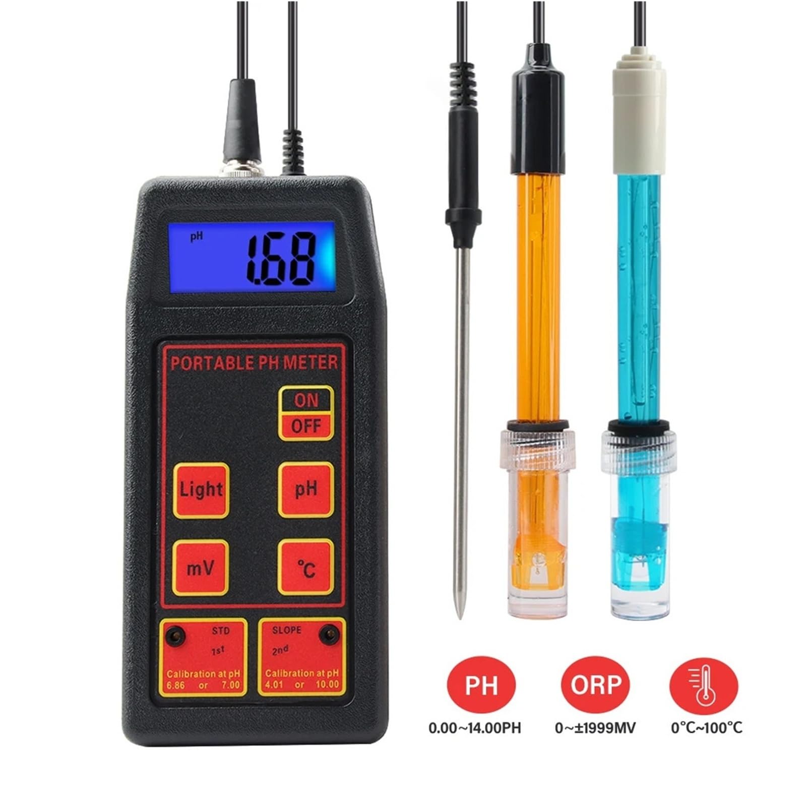 sonda de ph Medidor de pH y medidor de temperatura ORP PH-8424 Probador digital de calidad del agua 0-14 pH(1.2M probe Meter)