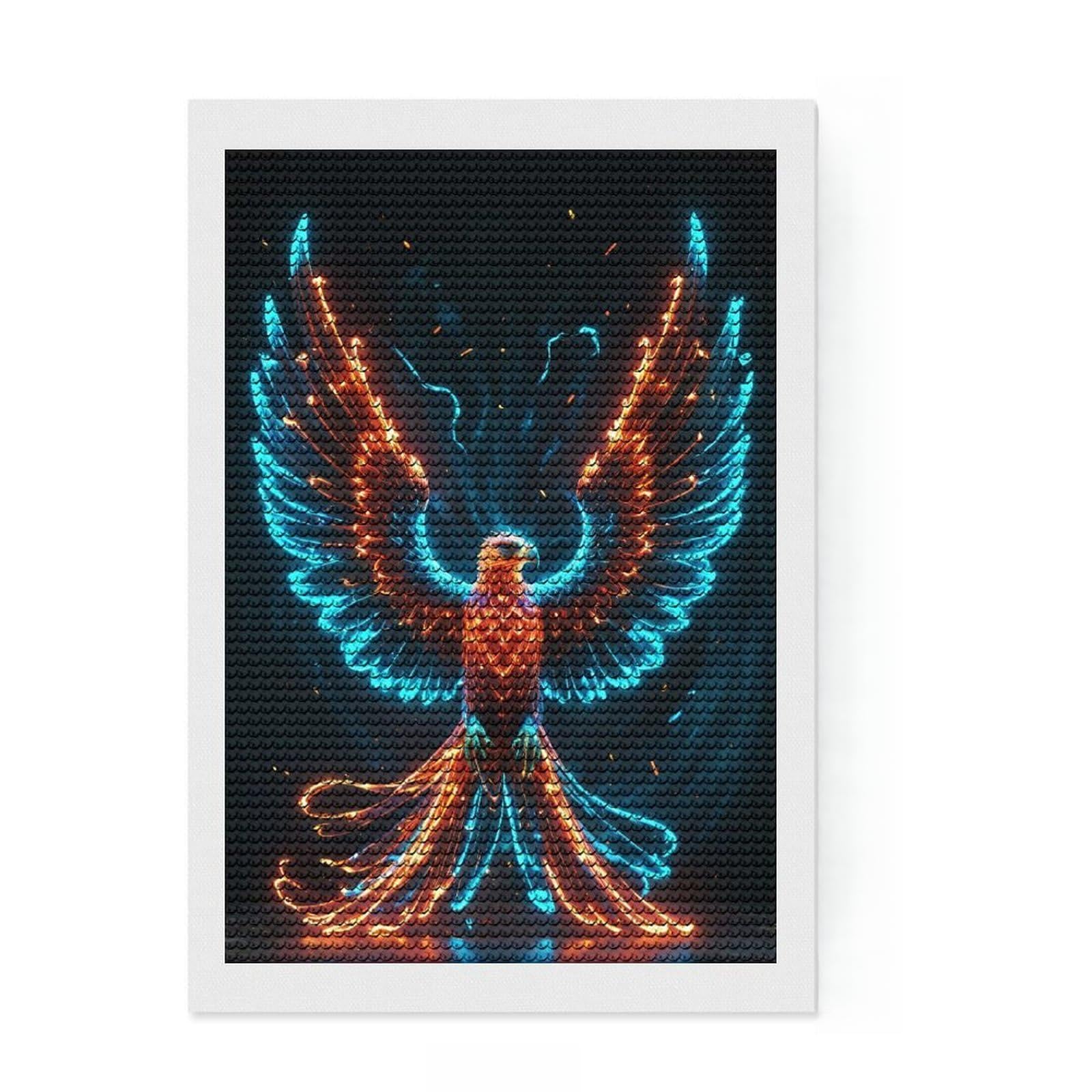Junmoney Mystic Phoenix Round Drill Diamond Painting 8"x12", Calming Craft to Unwind, Printed Canvas, Cosy Home Accent, Festive Craft Gift