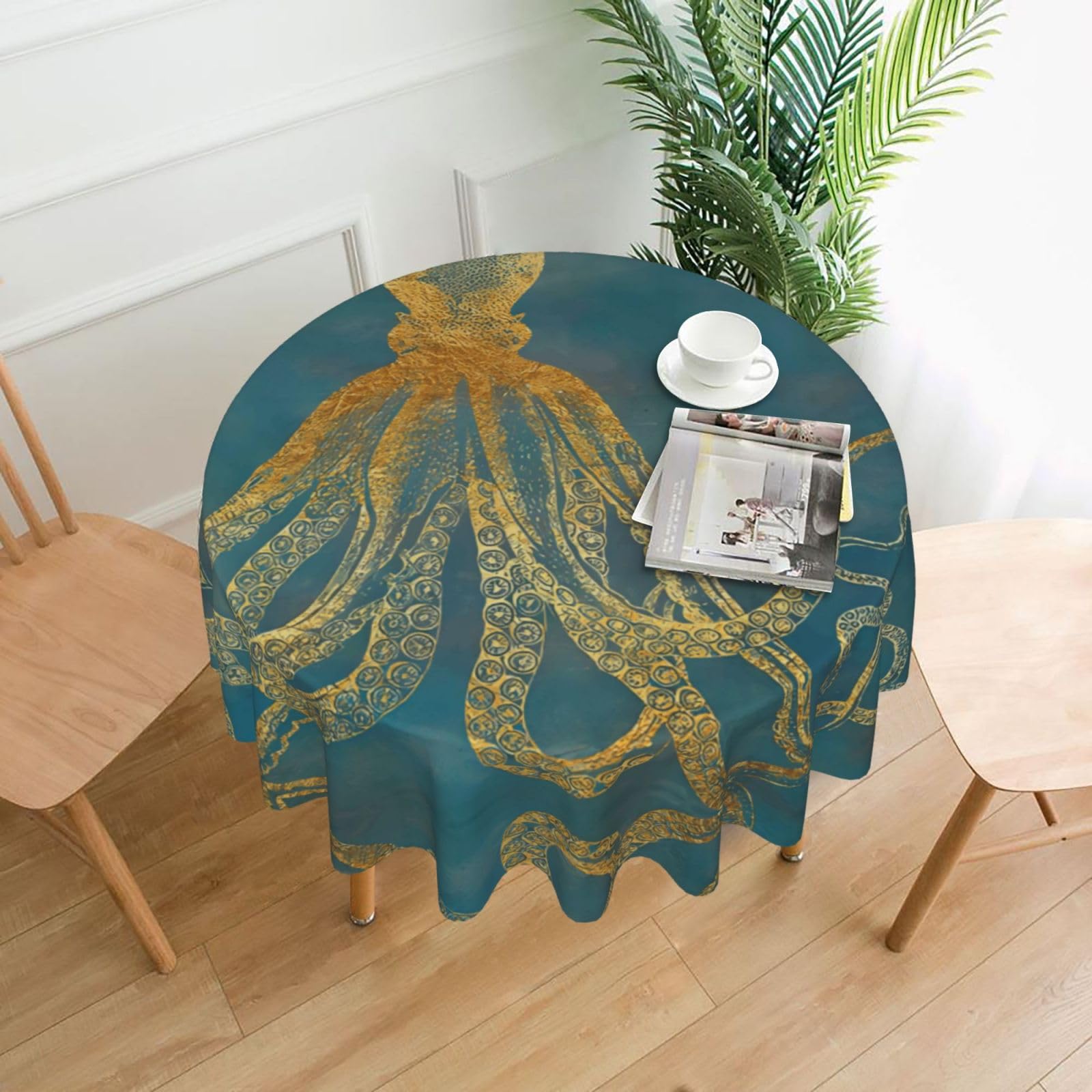 WHJSSF Octopu Prints Round Decorative Table Throw 60 Inch – Waterproof Table Cover for Dining, Coffee Tables, and Outdoor Events