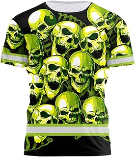 HiVis Custom Safety Shirt Green Neon Skull 2 Class 3 Customize Name High Visibility Shirt for Men Reflective Shirt Construction Workwear for Runners, Walkers, Trucker, Operator, Patriotic-L