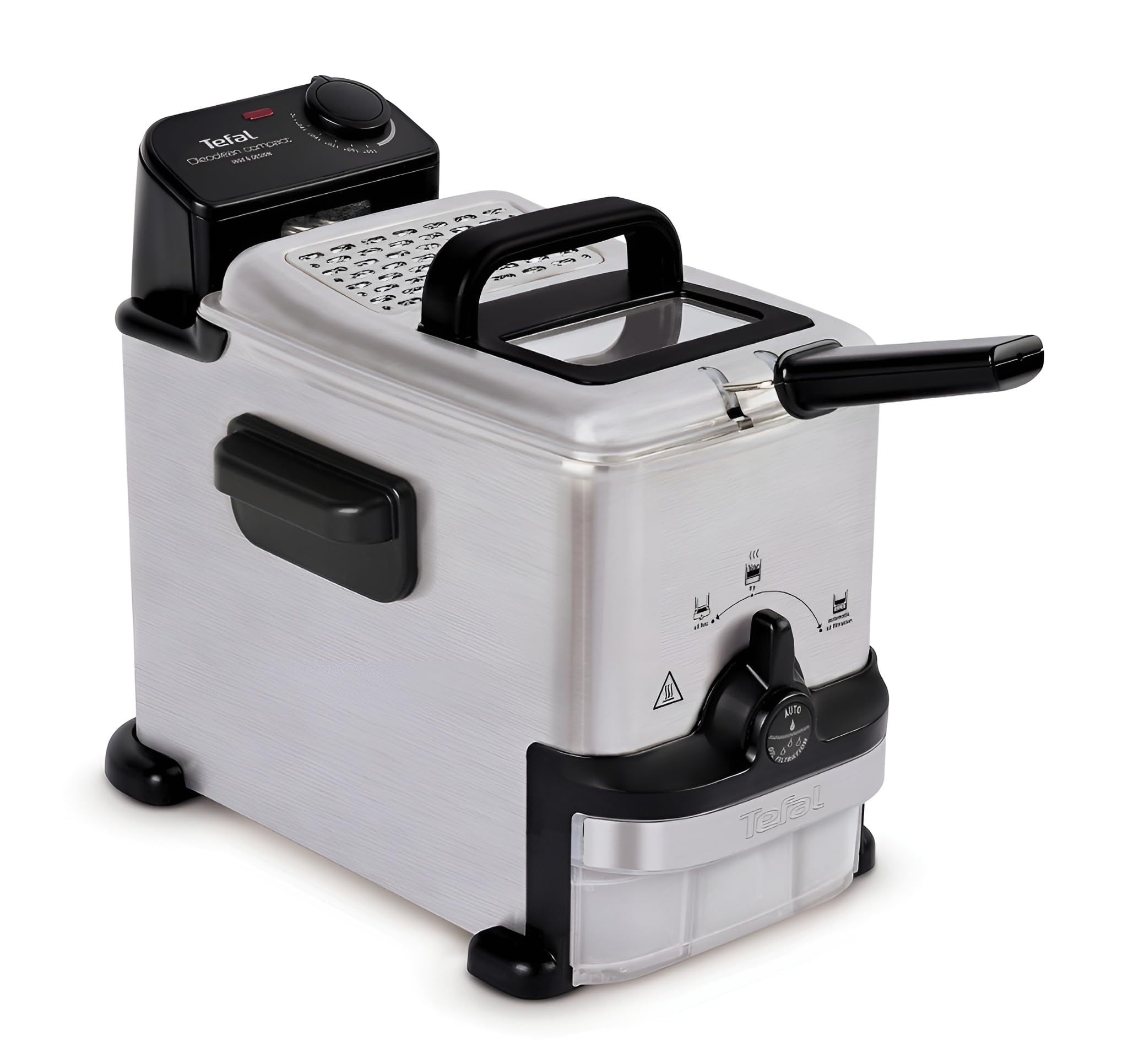 Tefal Oleoclean Compact, 2L Oil Capacity, Patented Filtration System, Easy to Clean, 0.8kg, 3 Portions, 1600W, Stainless Steel with Removable Grey Oil Box - FR701640