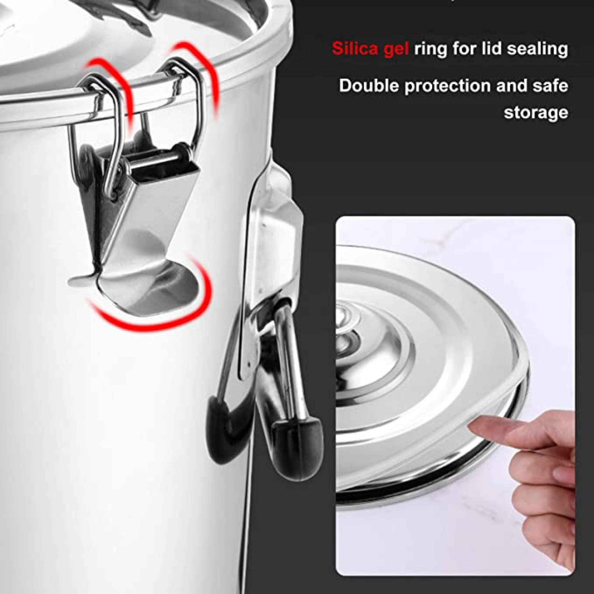 Cubo de arroz de acero inoxidable, recipiente de grano sellado, barril de harina de gran capacidad, contenedor de transporte de almacenamiento de alimentos, 35 L