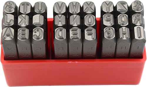 Vista 98 de Wokesi Kit de alfabeto de letras mayúsculas de 1/8" (3 mm) de altura, de acero, para timbre a mano, presión, para molde, código, etiqueta