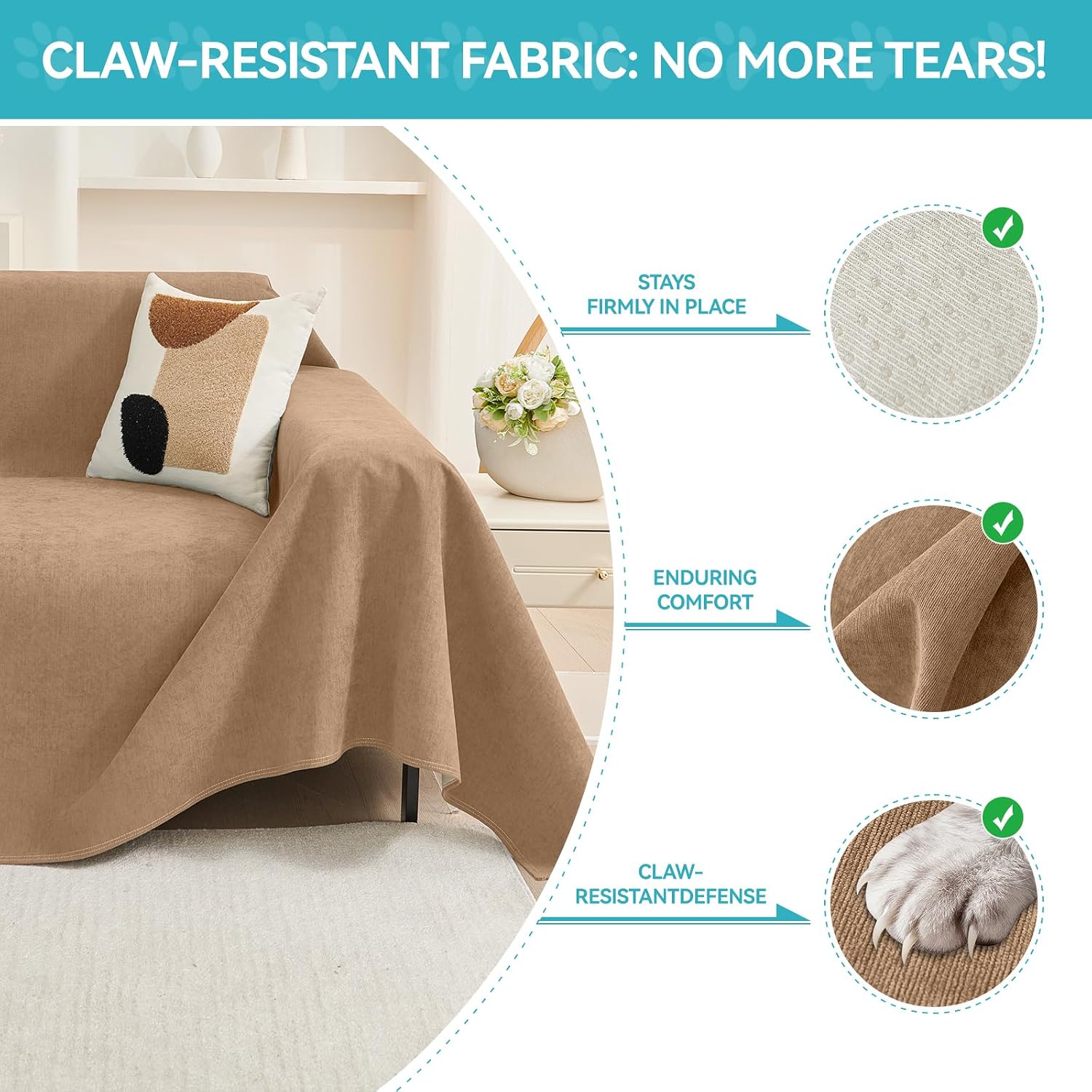 warmstar couch protector from cat claws, waterproof couch cover anti slip,couch cover 3 cushion sofa washable,anti-scratch pet sofa cover heavy duty,71"x118", brown brown 71" x 118"