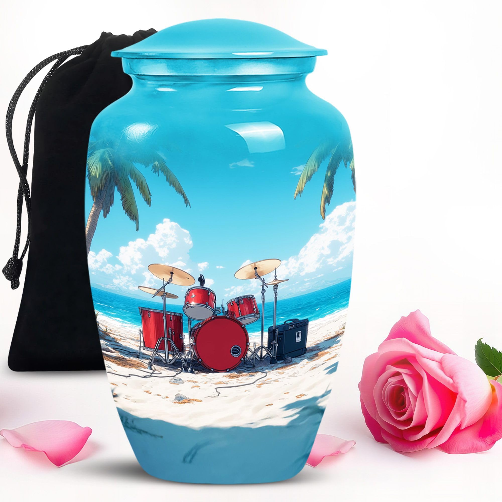 Beach Drum Set Urns for Human Ashes Adult Dad - Large Blue Urn for Human Ashes Adult Man - Cremation Urns for Man and Women - Funeral Urn for Mom (10inch)