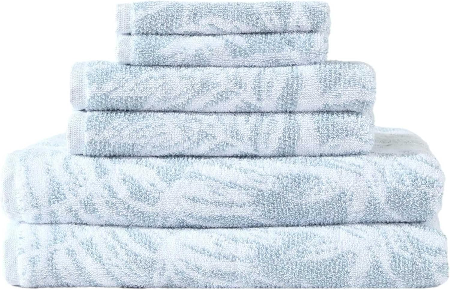Tommy Bahama - Towel Set, Soft & Absorbent Bath Essentials, 100% Cotton Yarn Dye, Oeko-Tex Certified (Art of Palms Blue, 6-Piece)