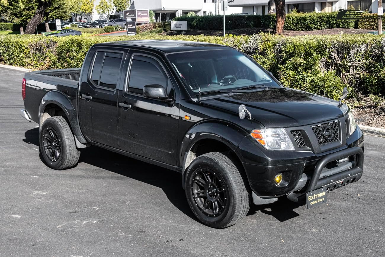 Extreme Online Store Replacement for 2005-Present Nissan Frontier Crew Cab | EOS Visors JDM in-Channel Style Smoke Tinted Side Vents Rain Guard Window Deflectors DWV-V84_DWV-V86
