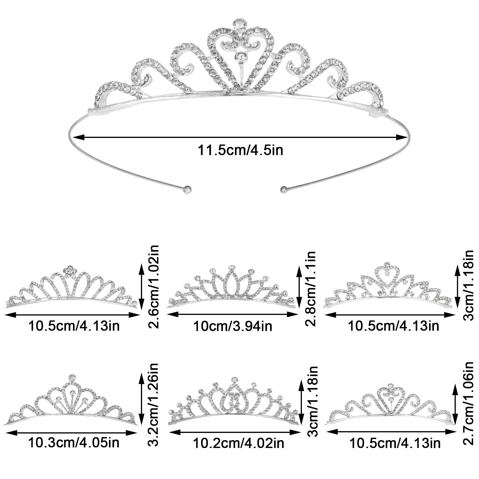 Lot de 6 diadèmes de princesse en cristal avec strass pour fête d'anniversaire, mariage, bal de fin d'année