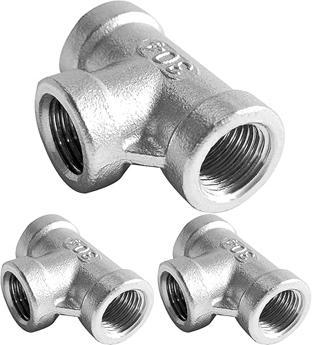 Miniatura 10 de Montaje de tubería en T de acero inoxidable 1/8 "x 1/8" x 1/8 "NPT Roscado hembra en forma de T Acoplamiento 3PCS
