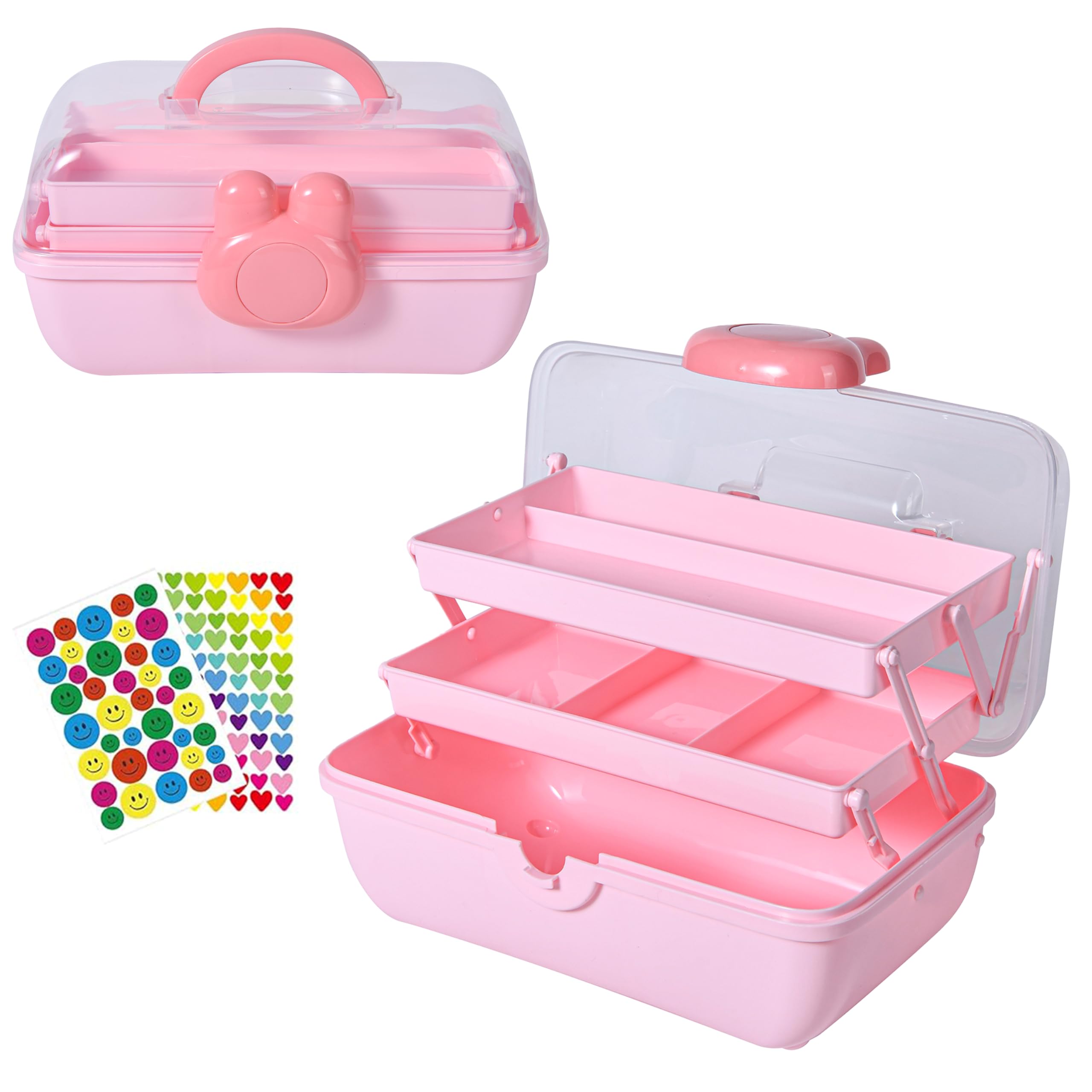 Tuilful Craft Storage Box with Handle includes 2 Stickers 3 Layer Multipurpose Storage Box With Compartments Organiser Box Cosmetics Craft Beauty Sewing and Medicine Storage