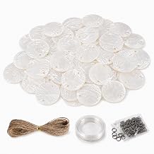 100 Pcs Capiz Shells for Crafts, 1.6 Inch Natural Polished Shell Discs with 2 Holes, Clear String & Nylon Rope Included, Capiz Shell Wall Decor, Wind Chime, Curtains, Jewelry Making, Home Decor