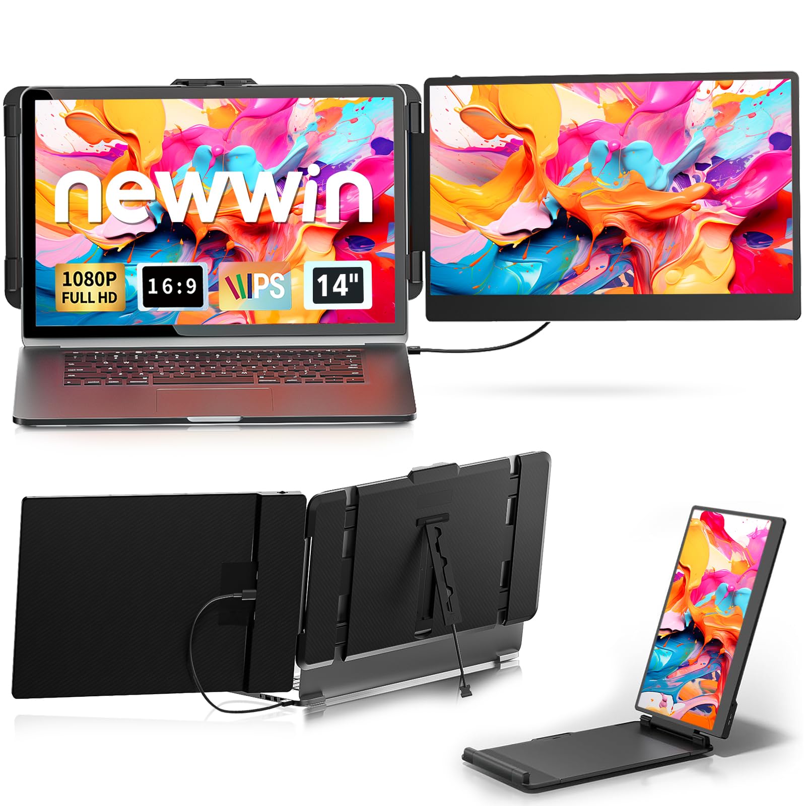 Doppio Schermo PC Portatile - Portable Monitor 14" FHD 1080P IPS Estensione Schermo PC Portatile per 13,3"-17" Mac, Wins, Chrome