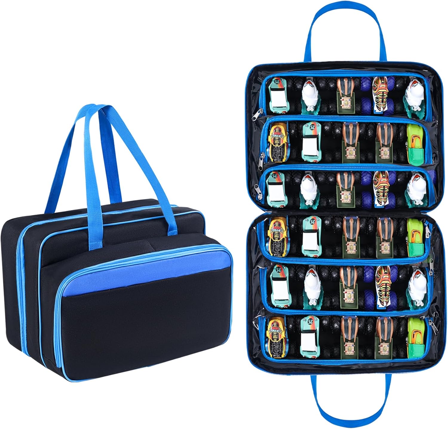 Carrying Case for 40 Monster Jam Trucks, Kids Toy Truck Storage Compatible with 40 Monster Jam Trucks, Holding for 1:64 Scale Monster Jam Trucks (Blue)
