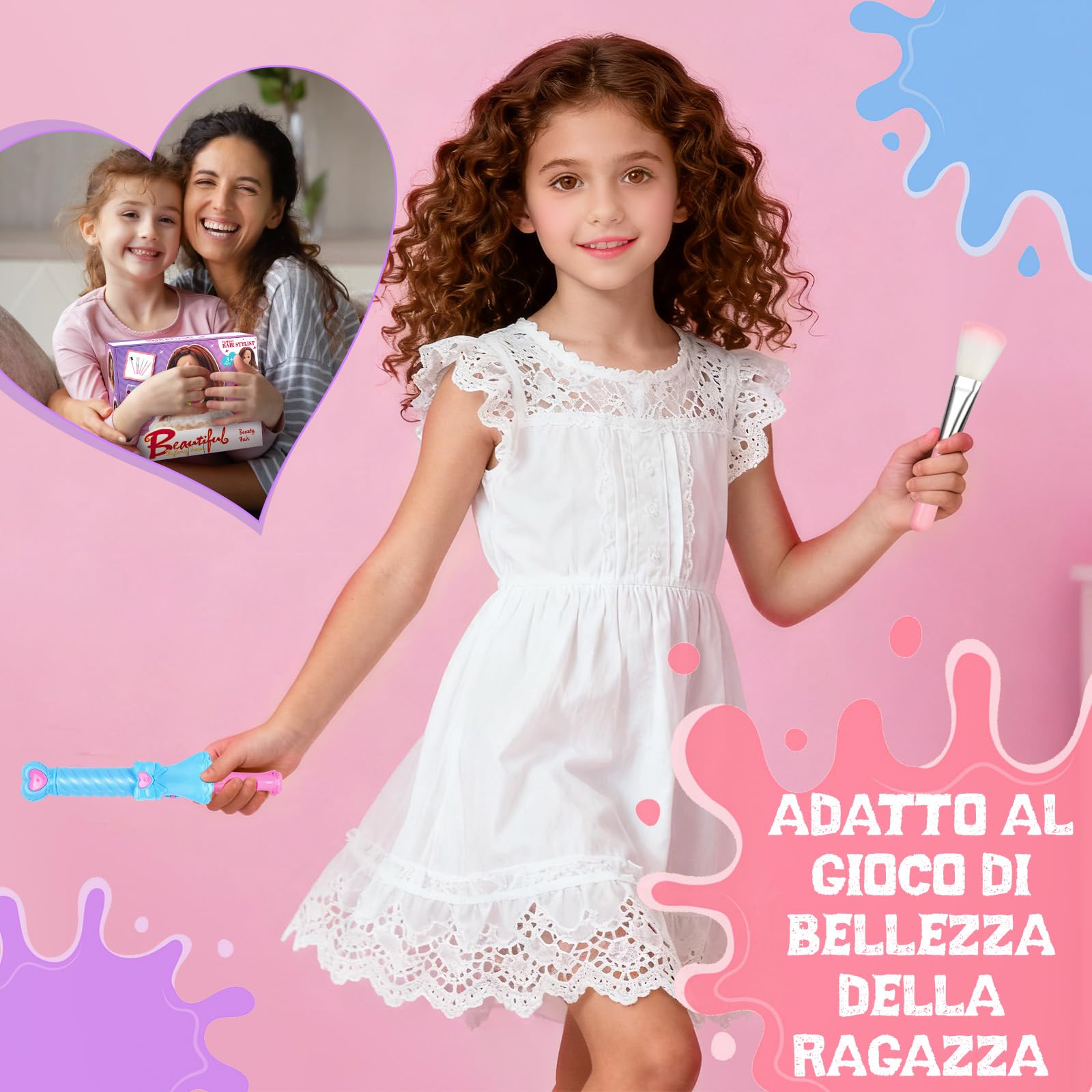Testa Bambola da Truccare e Pettinare, 66 Pezzi Testa da Pettinare Bambina, Bambola da Truccare Regalo di Compleanno, Natale per Bambini a Partire Dai 3 Anni (Bianco)