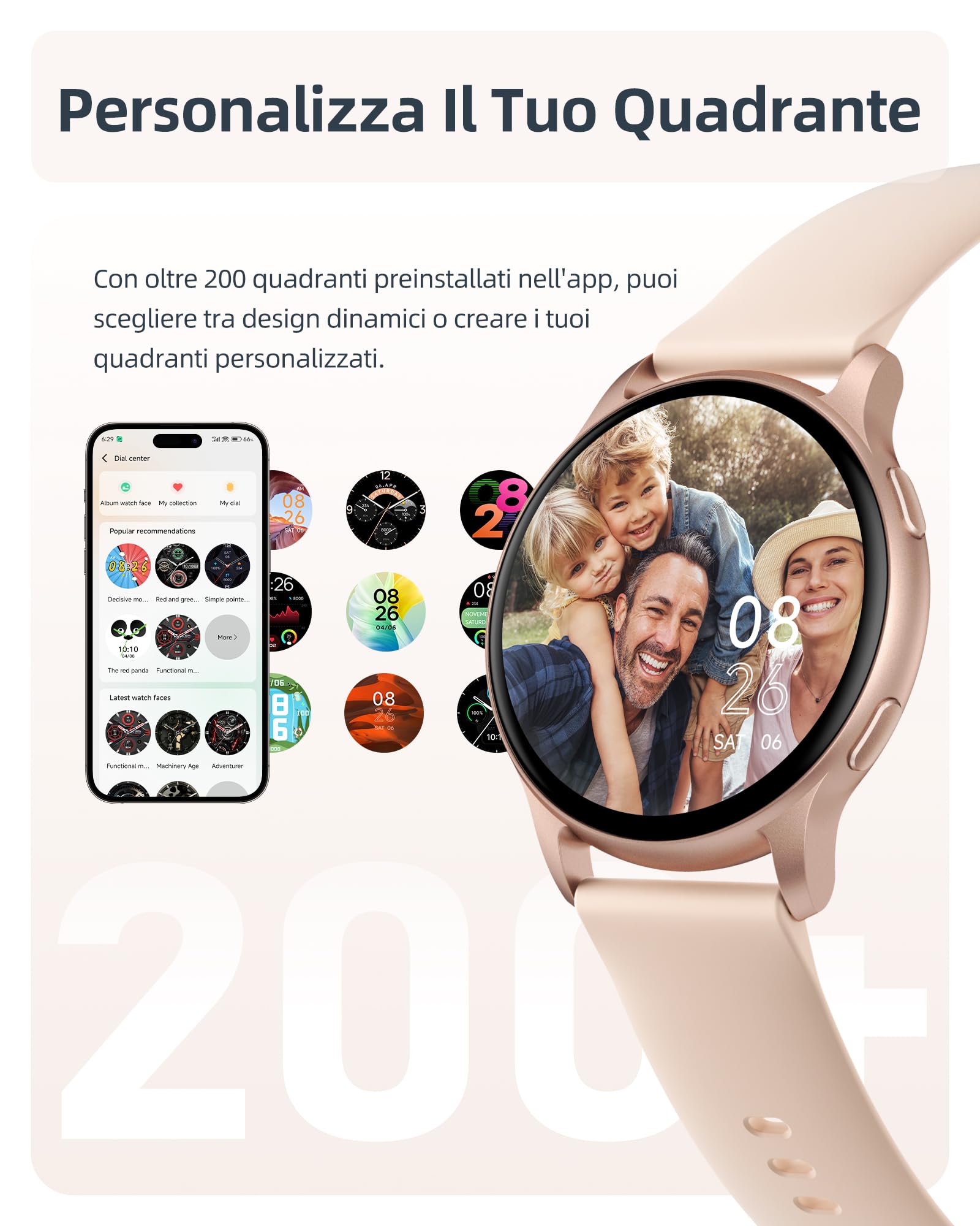 Parsonver Smartwatch Uomo Donna Con Chiamate Bluetooth, 5ATM Impermeabile per Nuoto, Orologio Fitness Con 100+ Sportive, Frequenza Cardiaca, SpO2, Sonno (Oro rosa, 44 mm)
