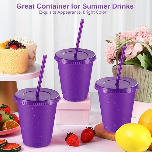 Miniatura 4 de Rtteri 15 vasos reutilizables con popotes y tapas, vasos de plástico con purpurina de 16 onzas, vasos de plástico para recuerdos de fiesta con