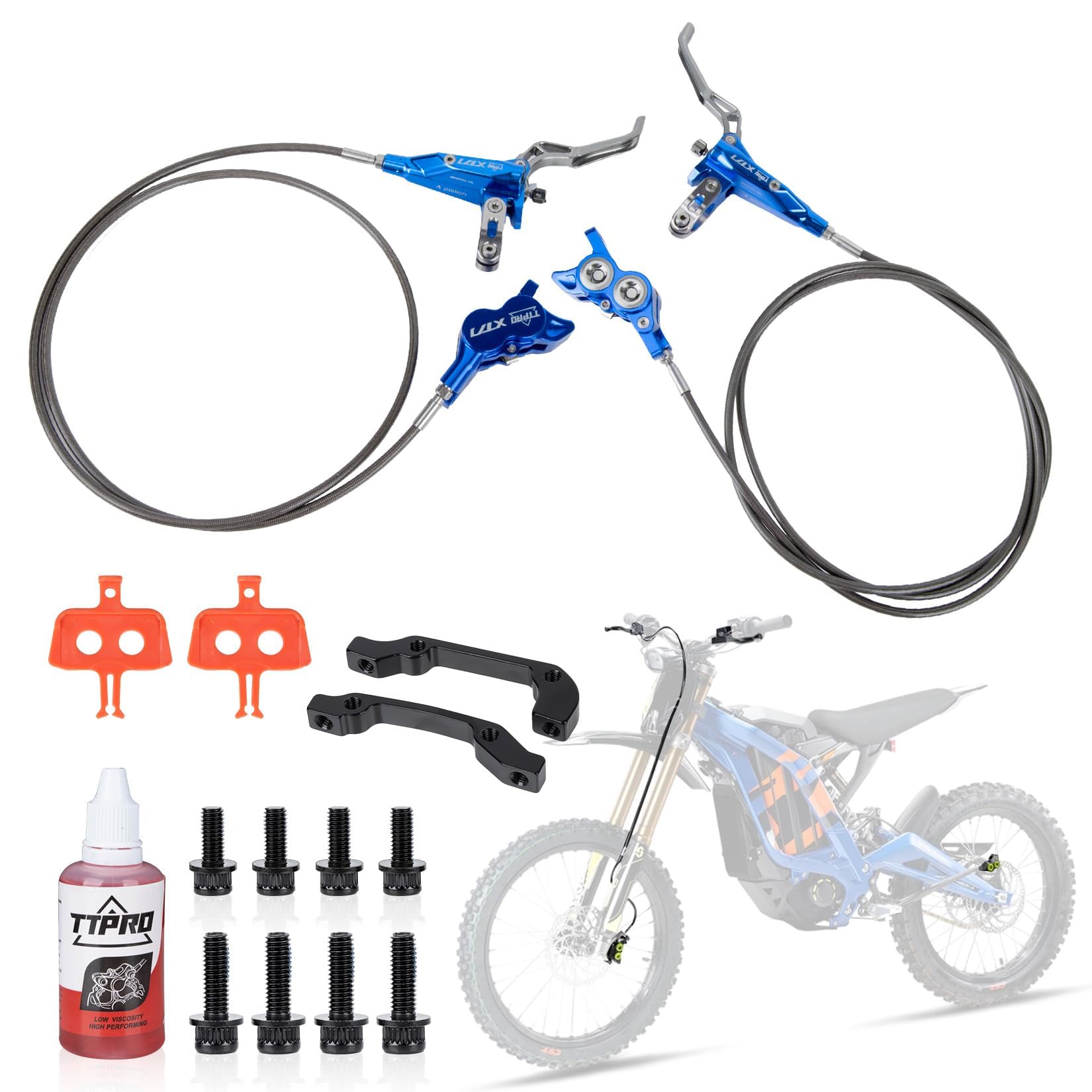 Front Rear Brake Kit for Sur-Ron, PSLER Upgraded Front Rear Brake Kit for Sur Ron Light Bee X Segway X160 X260 for Talaria XXX for Talaria Sting MX3 R MX4 for 79Bike Falcon M/E Ride Pro SS (Blue)