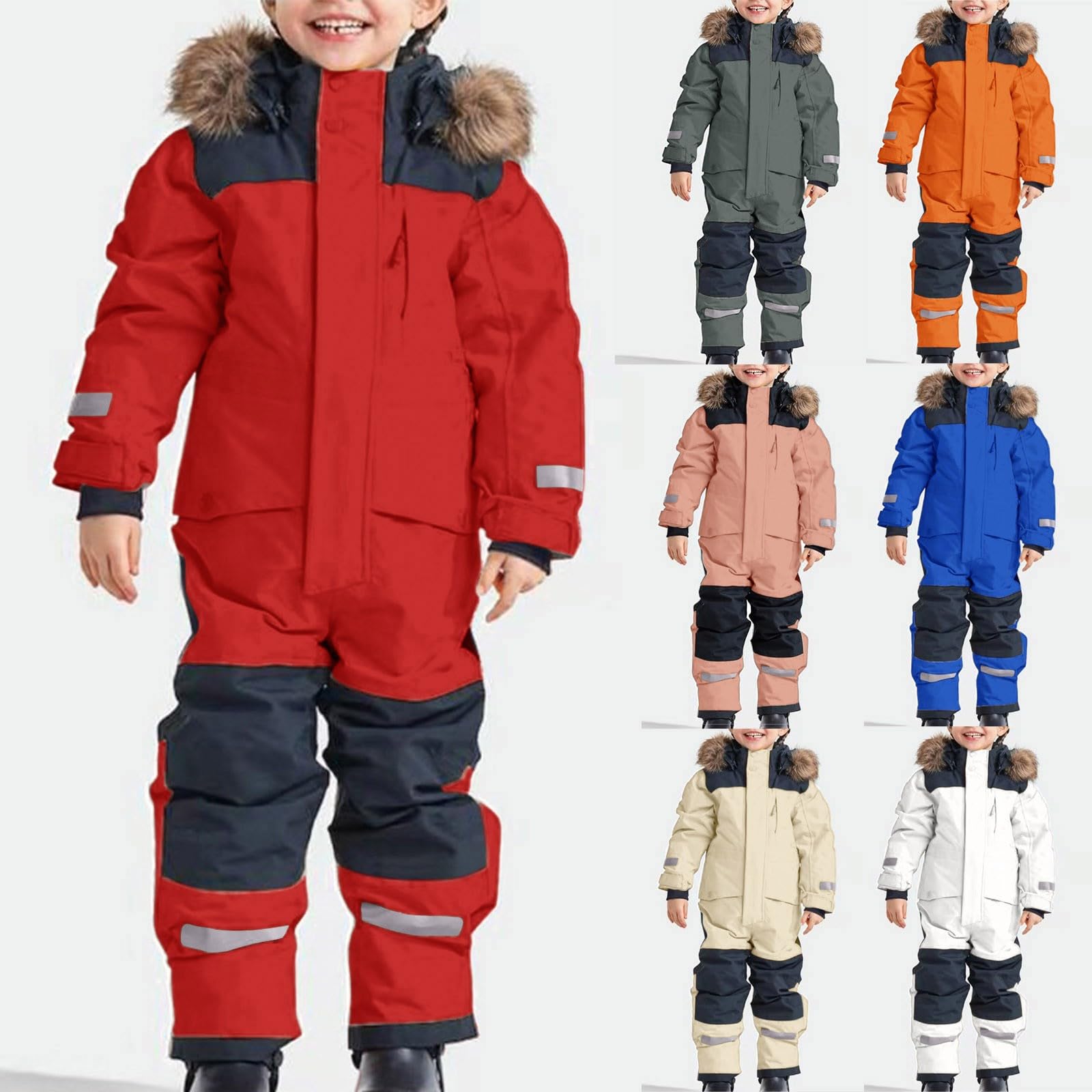 Combinaison de Ski Enfant Hiver Ensemble de Neige Imperméable Coupe Vent Veste à Capuche Pantalons Salopettes Zippé Fourrure Amovible Veste Combinaison softshell d'extérieur