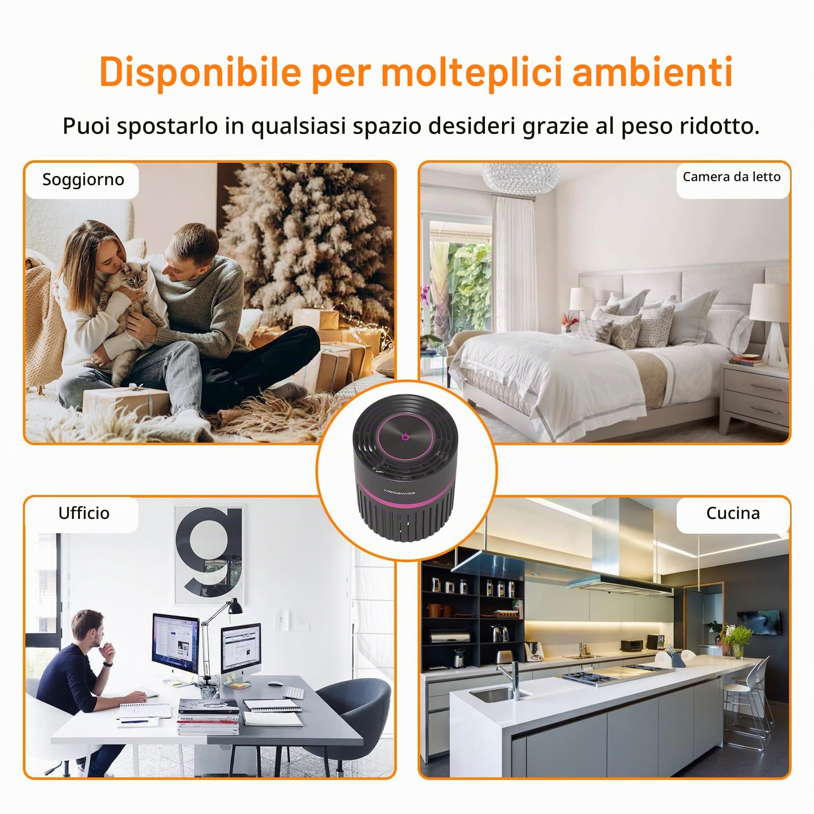 Purificatore d'aria MEGAWISE H13 True HEPA per casa e ufficio - Purificatore d'aria da tavolo compatto con filtrazione a 3 stadi, funzionamento ultra silenzioso a 24 dB, indicatore del filtro (EPI810)