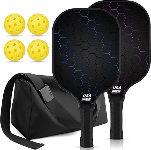 99.9% T300 Carbon Fiber Lightweight Pickleball Paddles Set of 2 Indoor Outdoor Games Equipment Beginner Intermediate Pro Sports Accessories Gifts