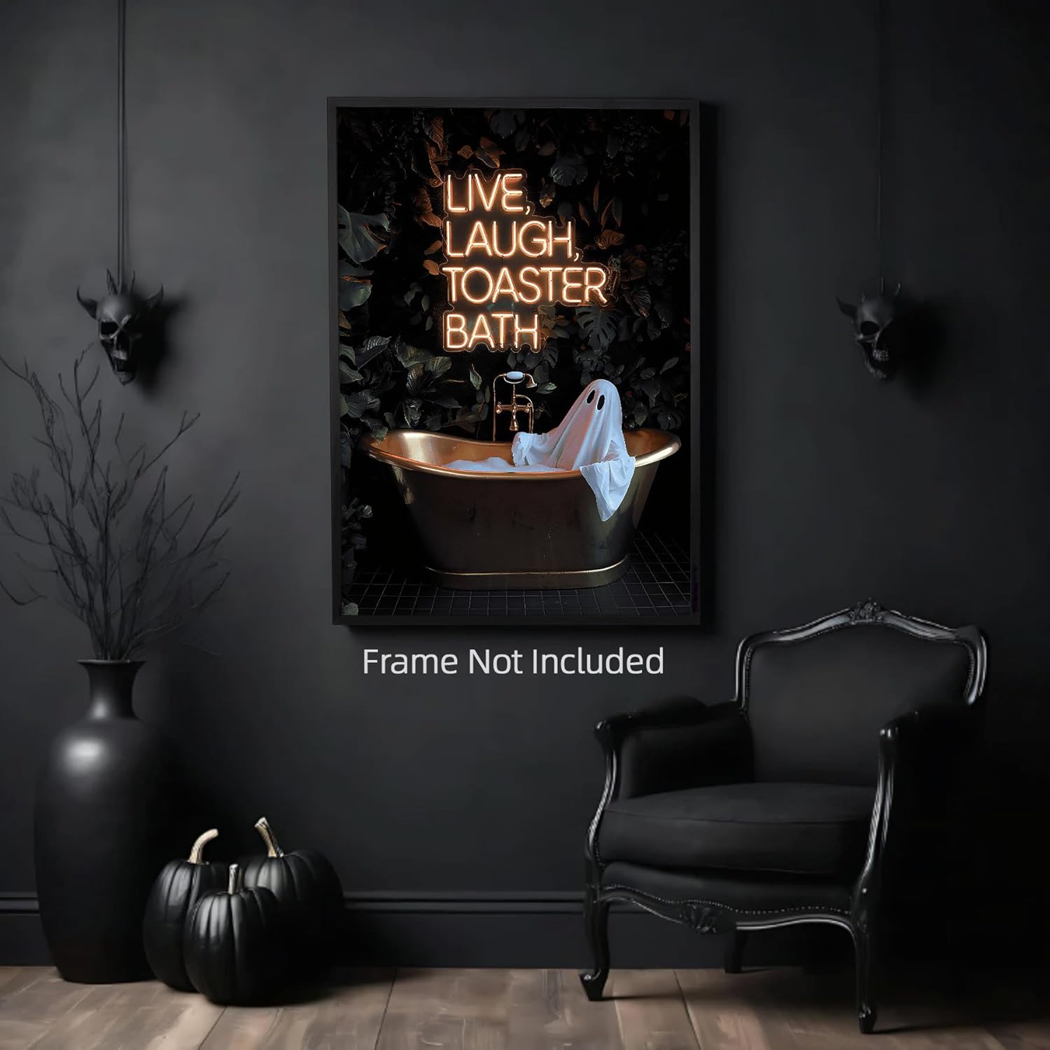 Cute Ghost In Bathtub Poster Horror Halloween Canvas Wall Art Live Laugh Toaster Bath Picture Painting 24x36in Unframed Dark Gothic Spooky Prints for Farmhouse Bathroom Toilet Restroom Decor