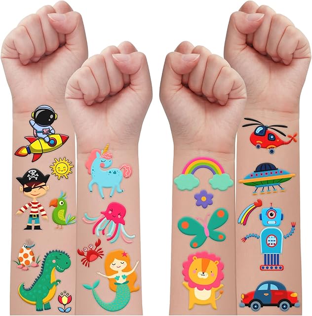 Leesgel 204 Sheets Kids Tattoos Individual, Mixed Styles Temporary Tattoos for Girls Boys Birthday Party Favours, Reward Stickers for Children Classroom Games Prizes Toy Gifts
