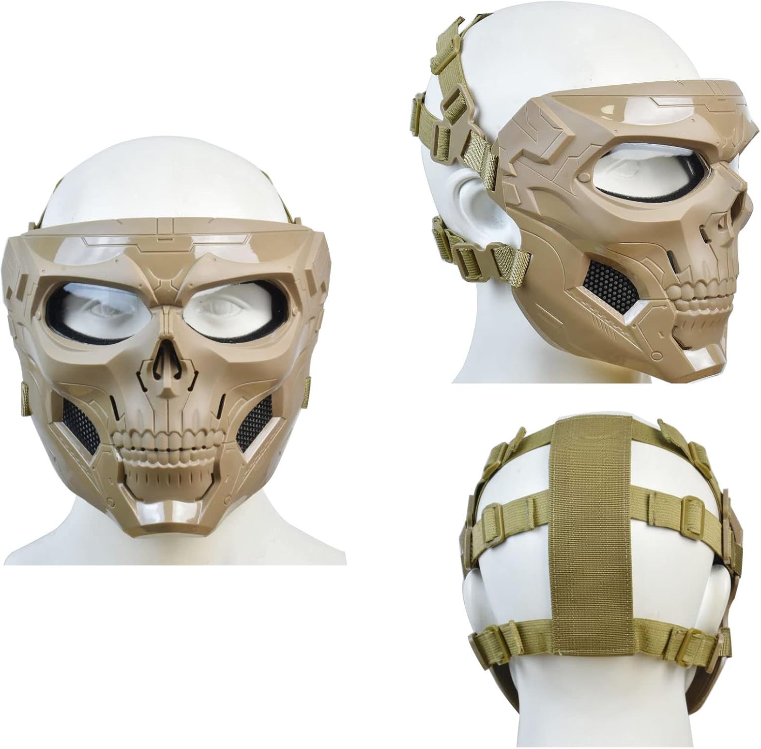 Tactical Full Airsoft Mask & Tactical Helmet with Tactical Headset,Ear Hearing Protection Noise Cancelling,Full Face Skull Mask Clear Goggle Paintball Gear