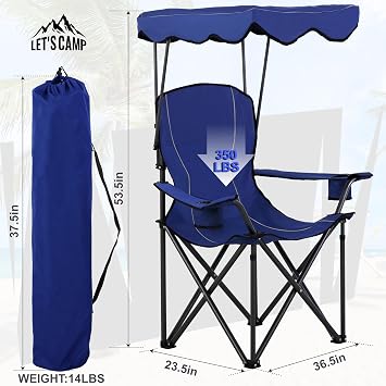 LET'S CAMP Camp Chair with Shade Canopy Heavy Duty Canopy Chair 350LBS | with Carry Bag for Outdoor Camping Hiking Beach, Heavy Duty