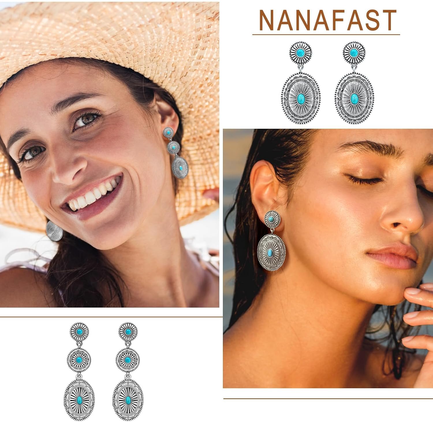 Vintage Western Earrings for Women Boho Vintage Silver/Gold Turquoise Earrings for Women Western Statement Jewelry for Country Concert Outfits - Image 3