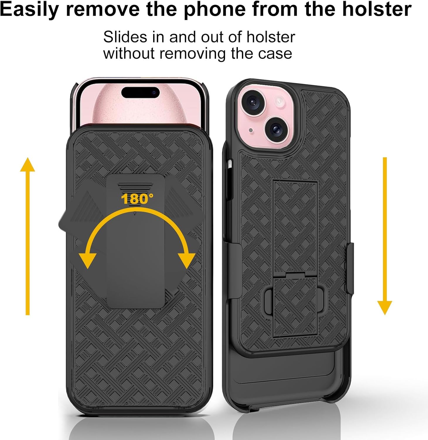 Ailiber Designed for iPhone 15 Case with Stand, iPhone 15 Belt Clip Holster with Camera Lens&Screen Protector, Swivel 2-in-1 Holder, Slim Shockproof Pouch Full Body Protective Cell Phone Cover-Black - Image 7