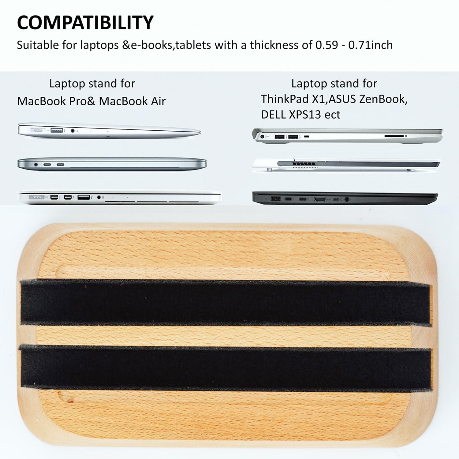 ACODE Vertikaler Laptop-Ständer aus Holz, Laptop-Halterung für den Schreibtisch, kompatibel mit MacBook Pro Air-Oberflächen, Laptop-Speicherregal, Schlitzstärke 1,5 cm bis 1,8 cm, vertikaler