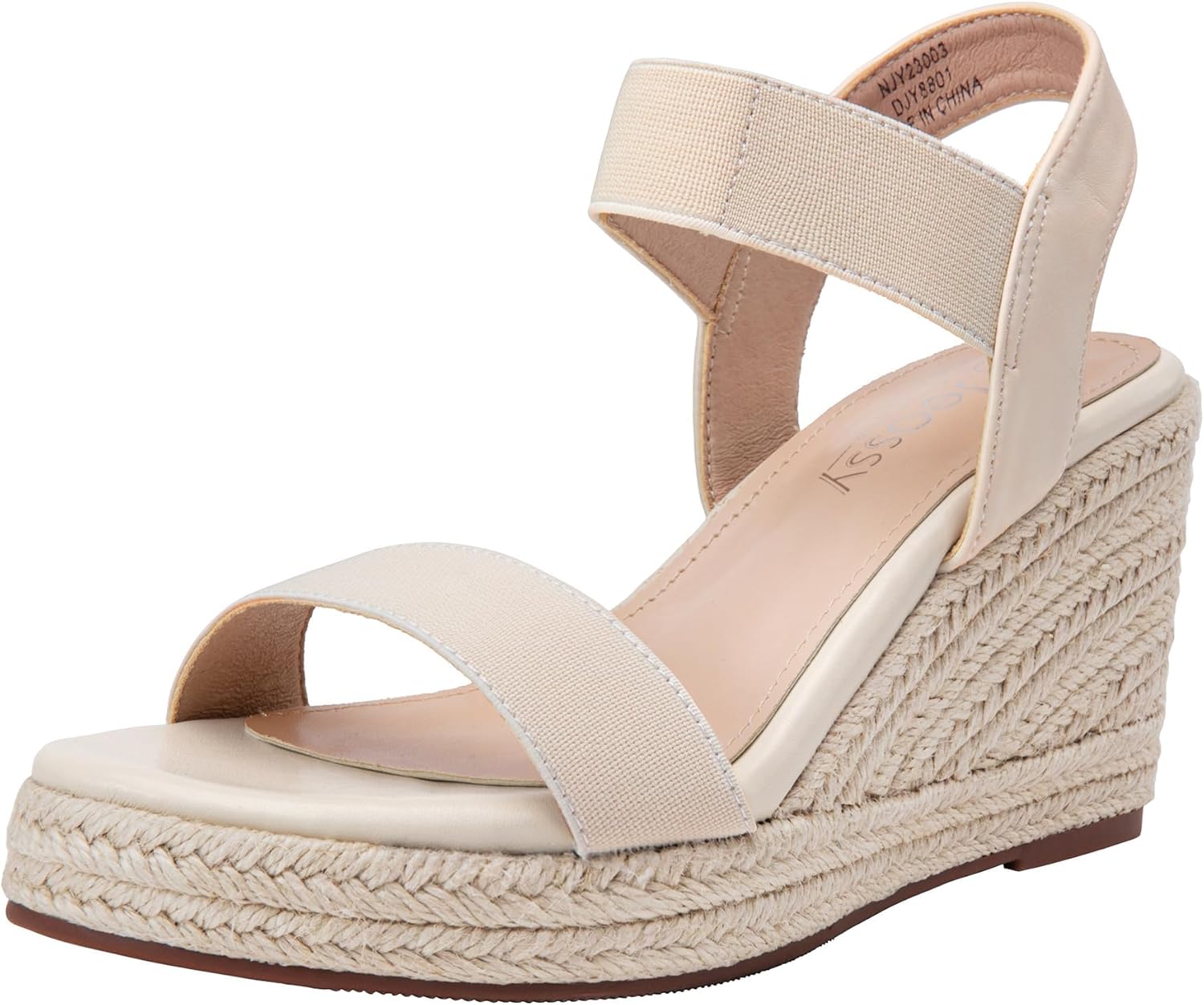 Jeossy Women's Wedge Platform Black Sandals, Espadrille Comfort Elastic Ankle Strap 8801 Sandals