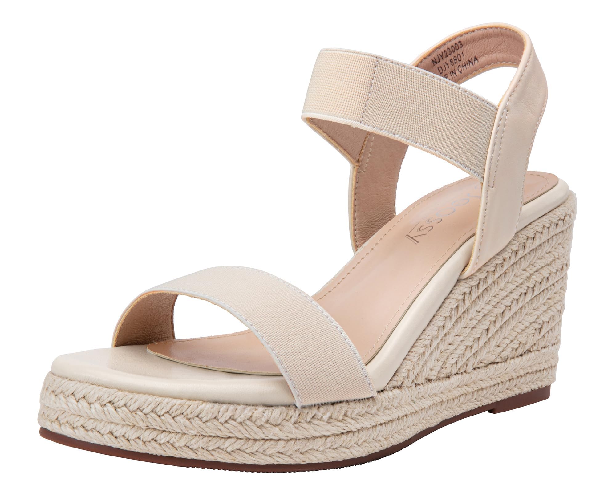Jeossy Women's Espadrille Wedge Platform Sandals with Ankle Strap | 3.5 inch wedge heel,elastic strap,open toe,espadrilles braided,arch support,non slip,casual dressy,summer beach