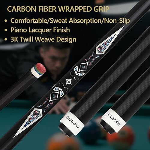 Miniatura 4 de Taco de piscina de fibra de carbono, palo de piscina de baja desviación para adultos, palo de billar profesional, eje cónico profesional de carbono