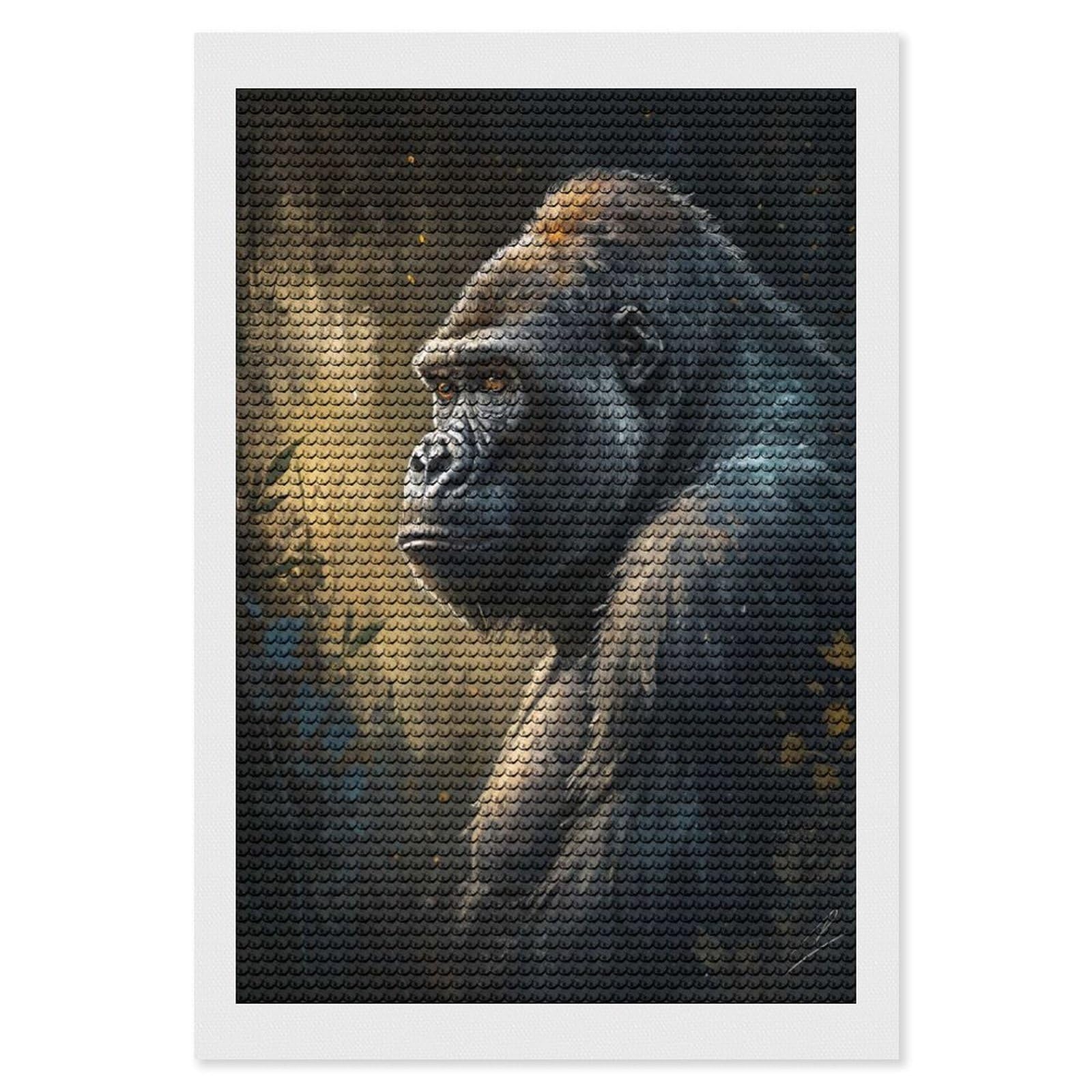 Junmoney Gorilla Portrait in Forest Diamond Art Canvas 8"x12", Easy Handmade Project, Complete Accessories, Bedroom Decor, Birthday Gift