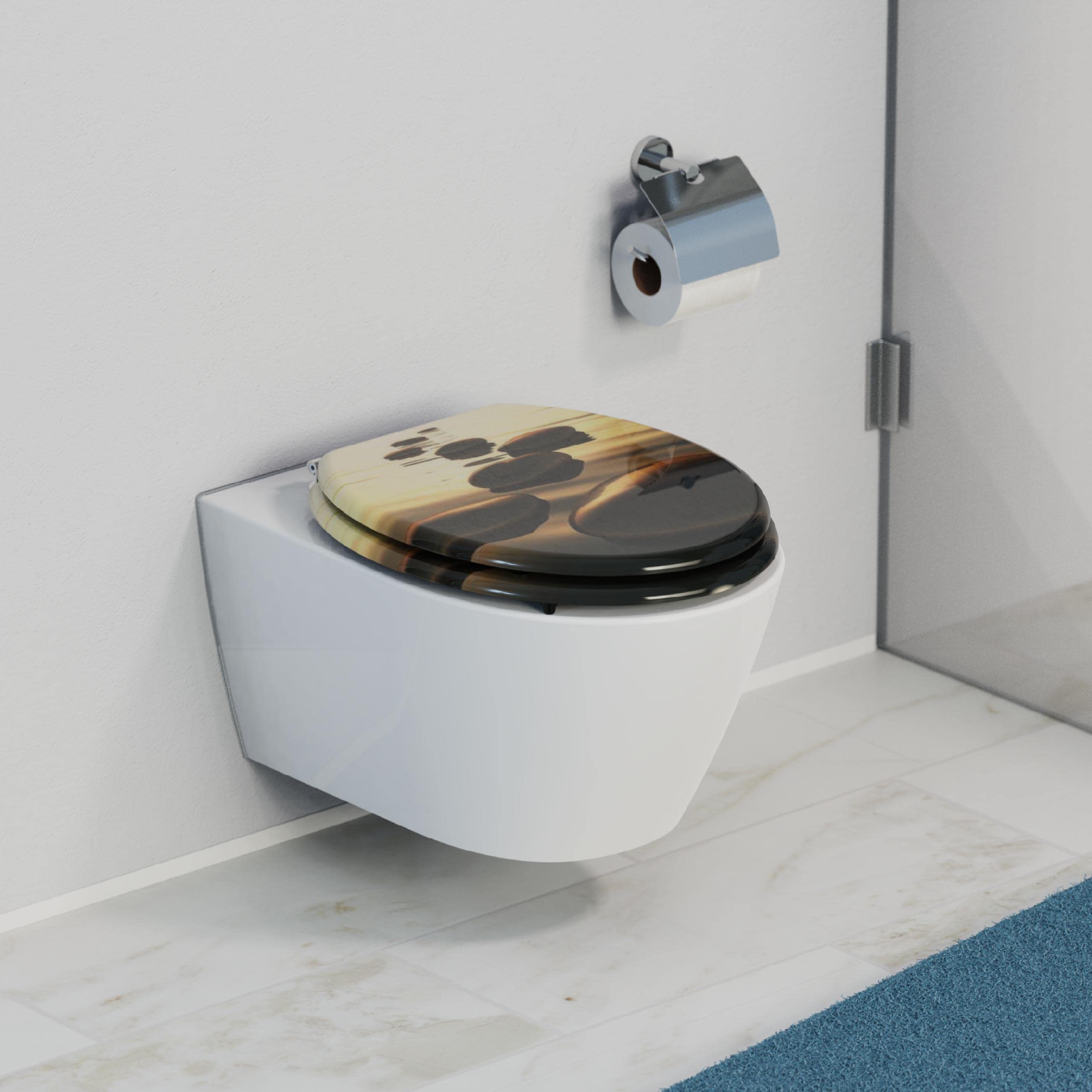 Schütte Sedile Anima in Legno Sea Stone, Adatto per Molti WC in Commercio, Carico Massimo degli occhialini 150 kg, Motivo Pietre su Occhiali e Coperchio 80027