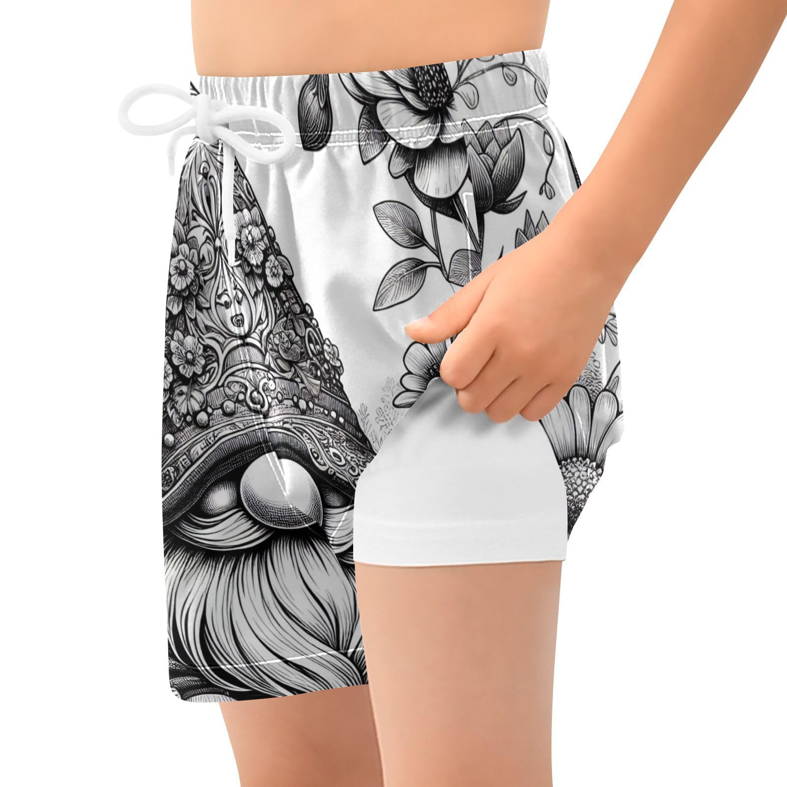 YANENDIE Boy Swim Trunks with Compression Liner Dwarf and Flower Boys Swim Shorts Quick Dry Beach Shorts