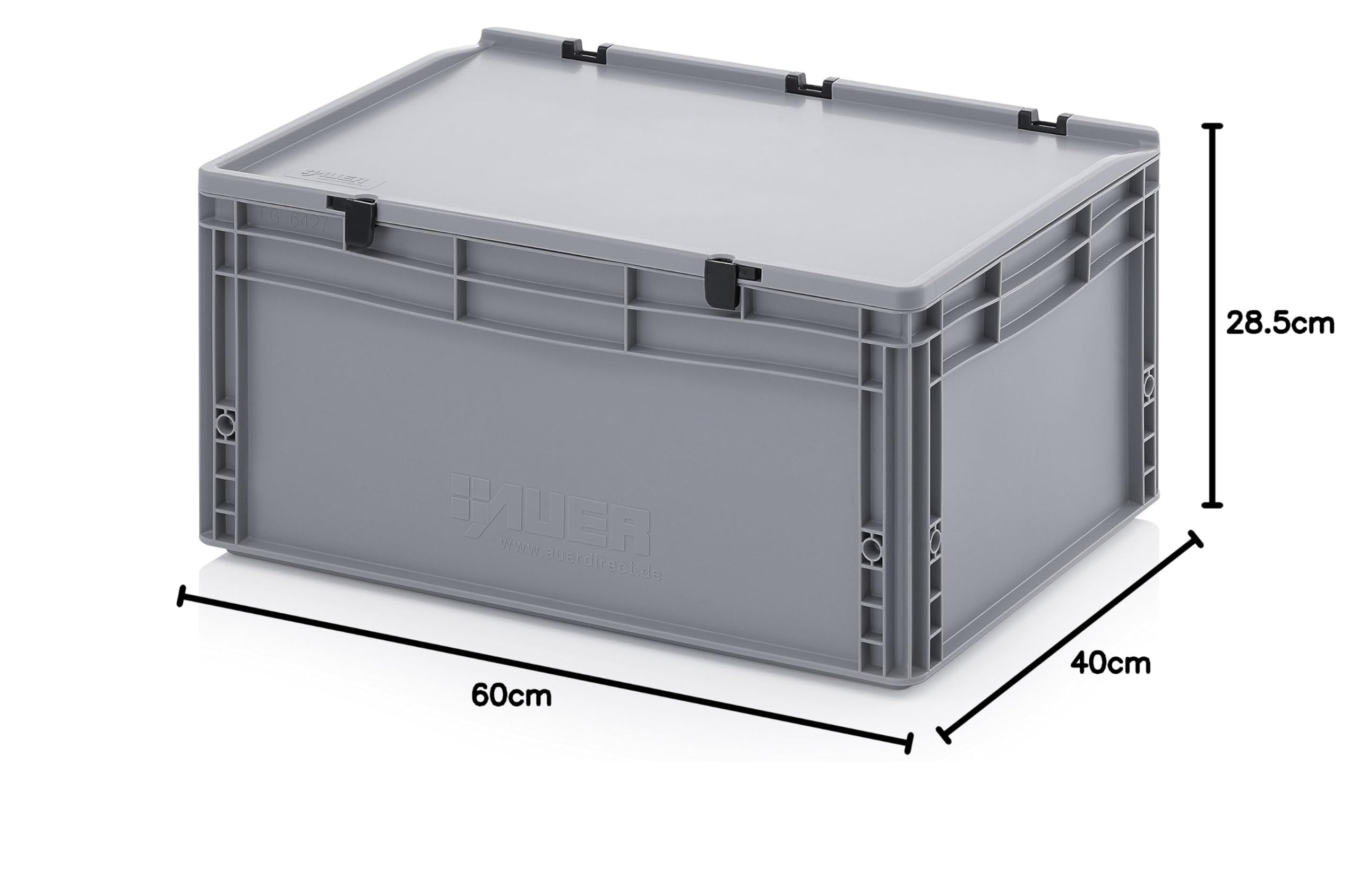 Auer Packaging 4x Eurobehälter 60 x 40 x 28,5 mit Scharnierdeckel inkl. gratis Zollstock 4er Set