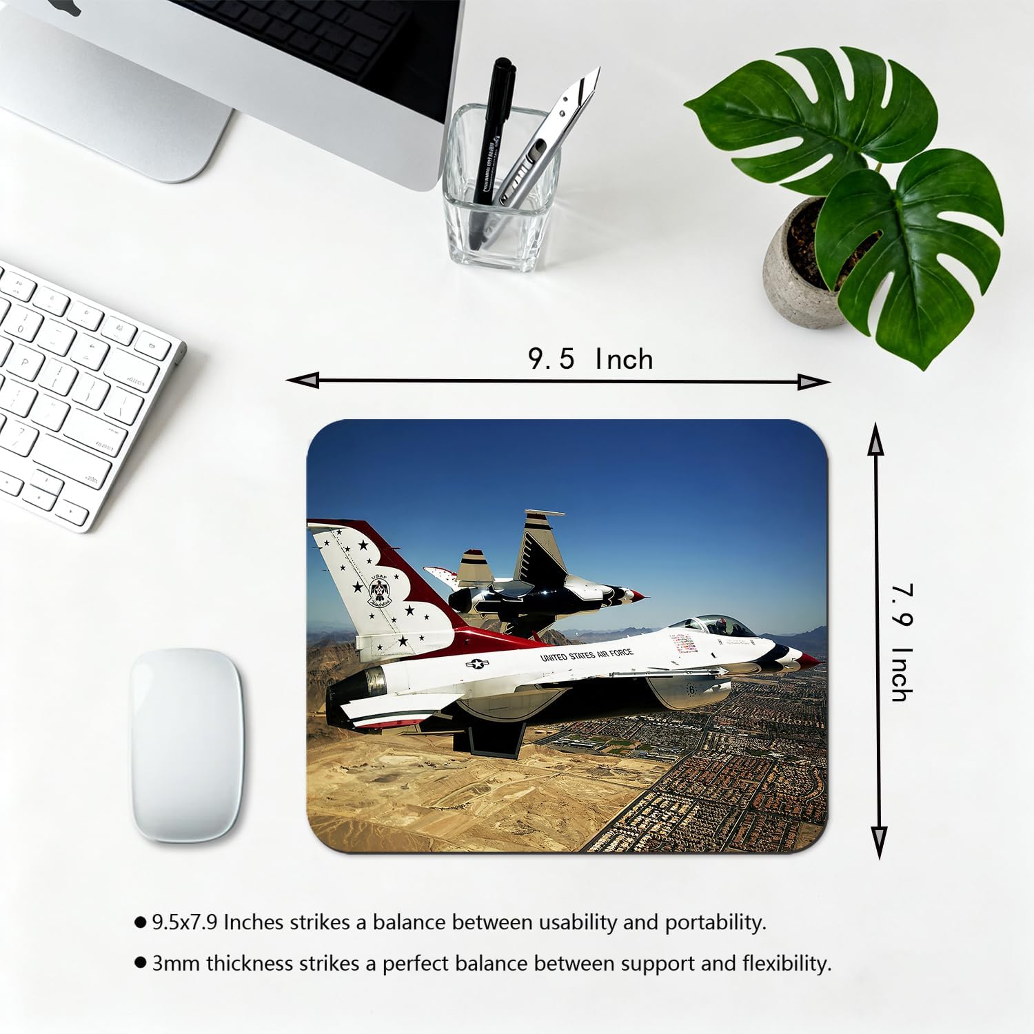 9.5x7.9 Inch Office/Gaming Mouse Pad, U.S. Air Force Thunderbirds Perform an Impressive Formation Flight Patriotic Military Theme Cute Anti-Slip Mat for Desk image 2