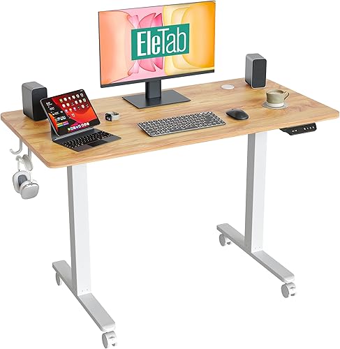 Miniatura 27 de Escritorio de pie eléctrico de 40 x 24 pulgadas, mesa de oficina en casa ajustable en altura ajustable, escritorio de pie con tablero de empalme